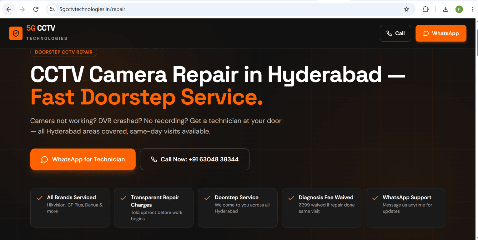 5G CCTV Technologies CCTV repair landing page